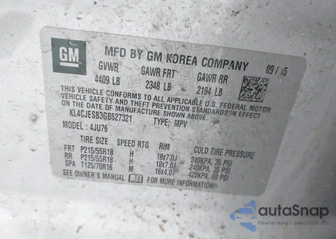 2016 Buick Encore from USA, damaged, VIN KL4CJESB3GB527321